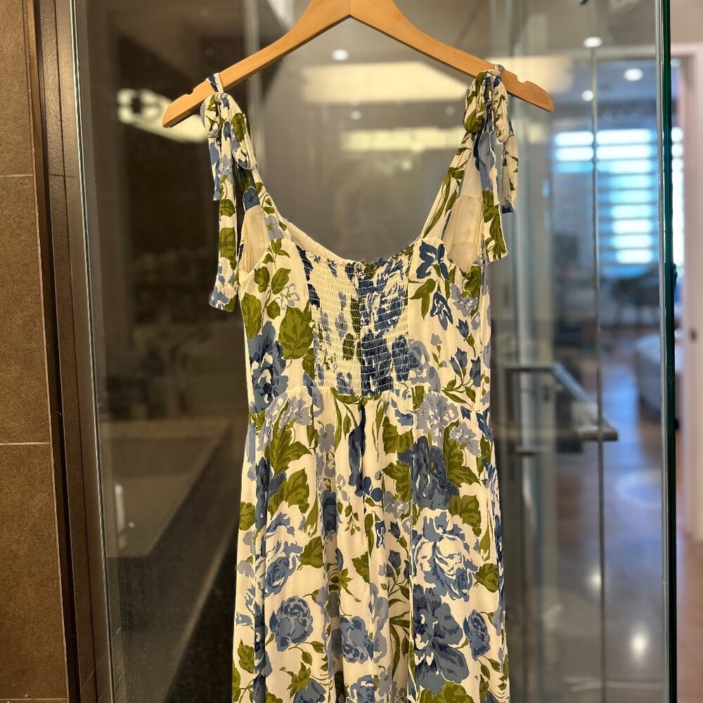 REFORMATION Nadira Lucca Floral Pattern Sleeveless Midi Dress (Blue/Cream/Green) - Picture 11 of 16